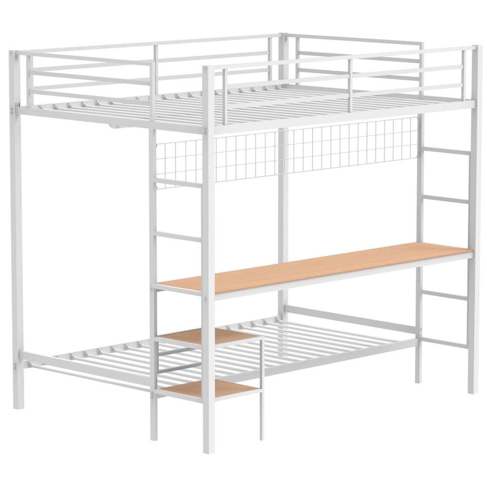 Pacific Landing Campus Full Over Twin Workstation Bunk Bed in Matte White, , large