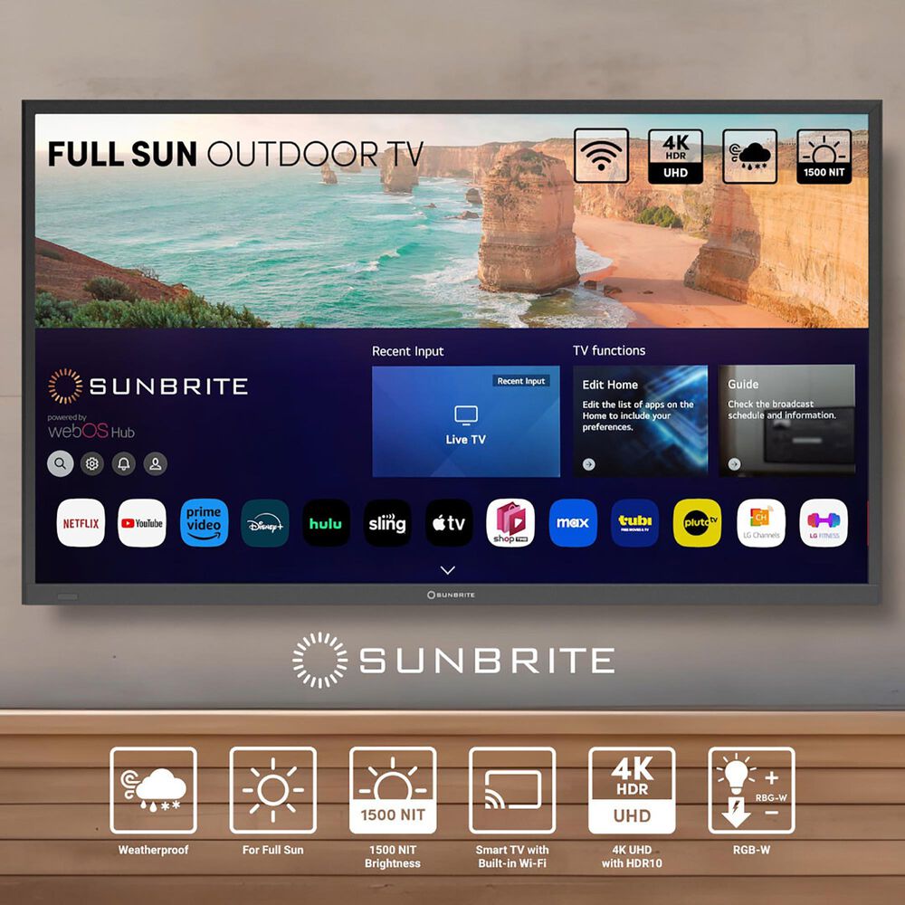 Sunbrite 65" Solis Series Outdoor Full Sun 4K UHD HDR - Smart TV with Premium Large Tilt Mount in Black, , large