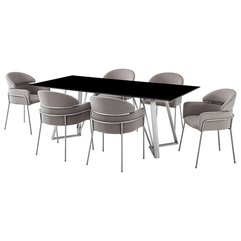 Blue River Cressida/Portia 7-Piece Dining Set in Black and Brushed Stainless Steel, , large
