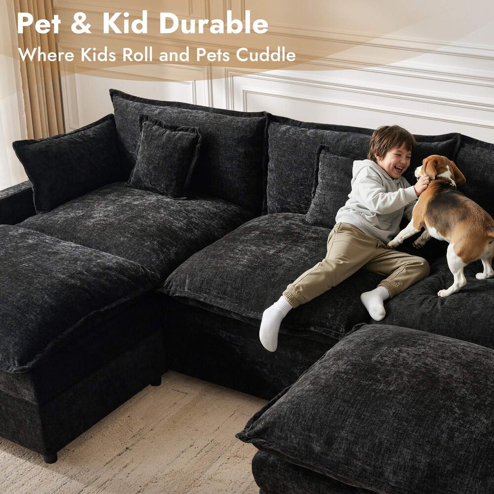 HOMLUX 107.87" Ultra-Comfort Chenille Sectional Sofa Set in Balck, , large