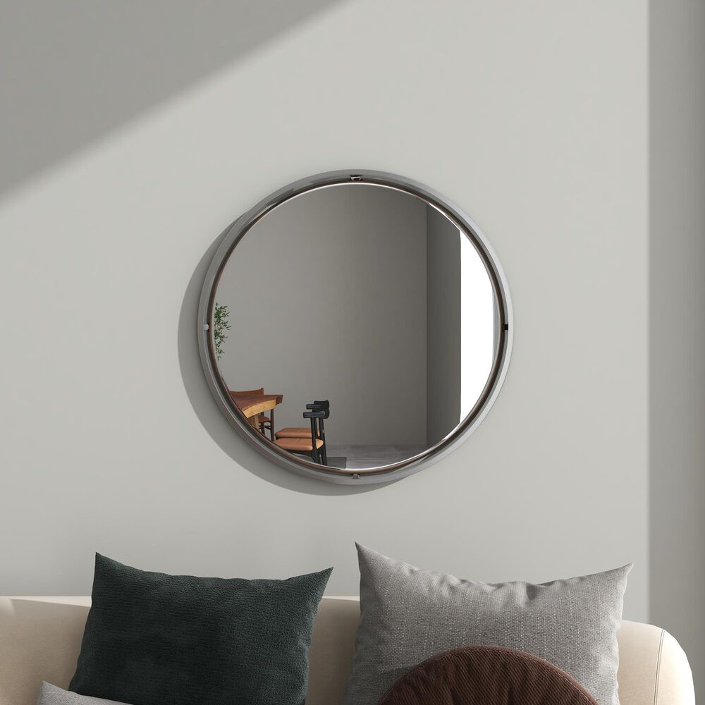 Maple and Jade 30&quot; Round Wall Mirror in Glossy Silver, , large