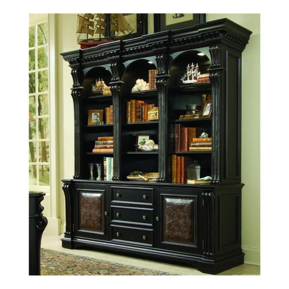 Hooker Furniture Telluride Bookcase and Hutch in Black with Reddish Brown Rub-Through, , large