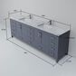 Lexora Home Jacques 84" Double Bathroom Vanity in Dark Grey with 2 cm White Carrara Marble Top and Rectangular Sinks, , large
