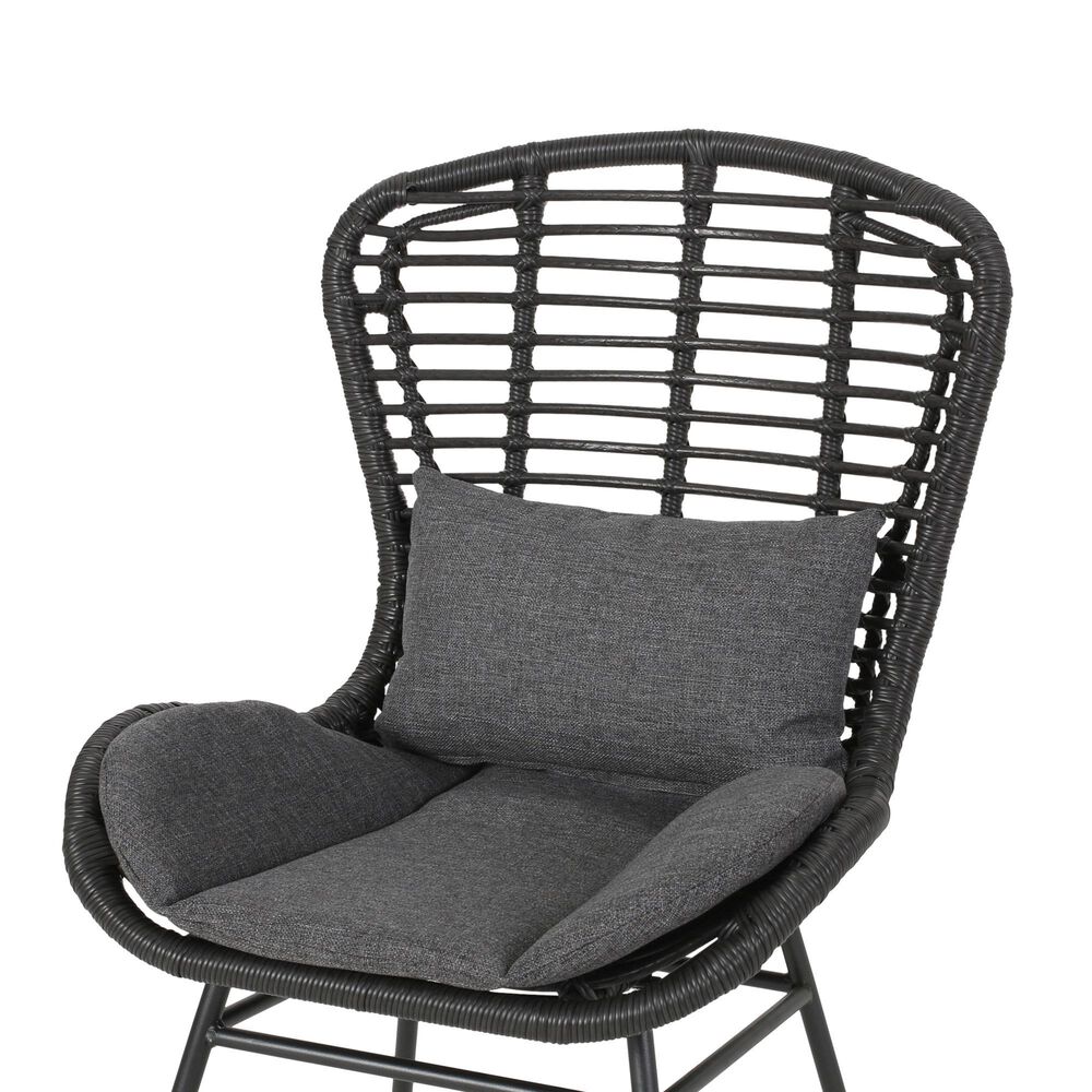 Hearth and Haven Frazer Patio Rattan Chair with Gray Cushion in Black &#40;Set of 2&#41;, , large