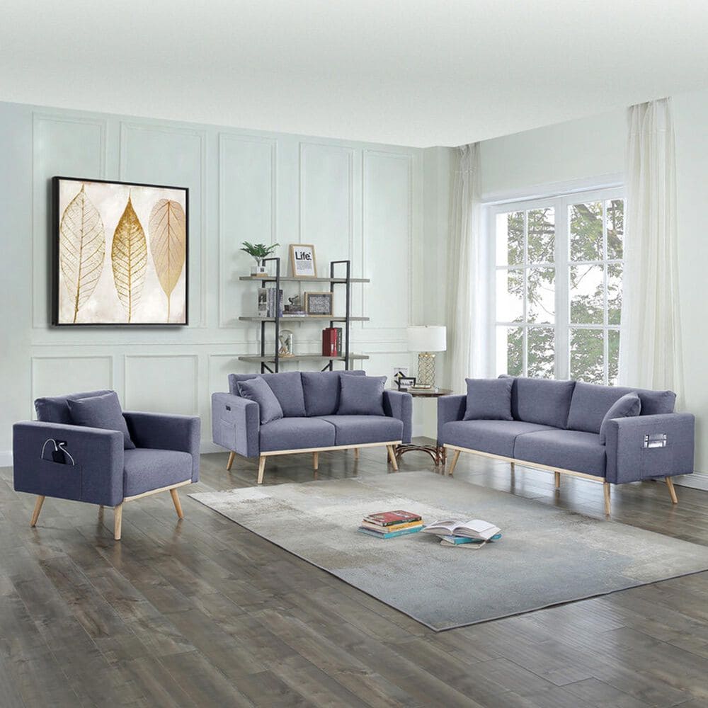 HOMLUX Sofa and Loveseat Set with USB Ports, Pillows and Storage in Dark Gray, , large