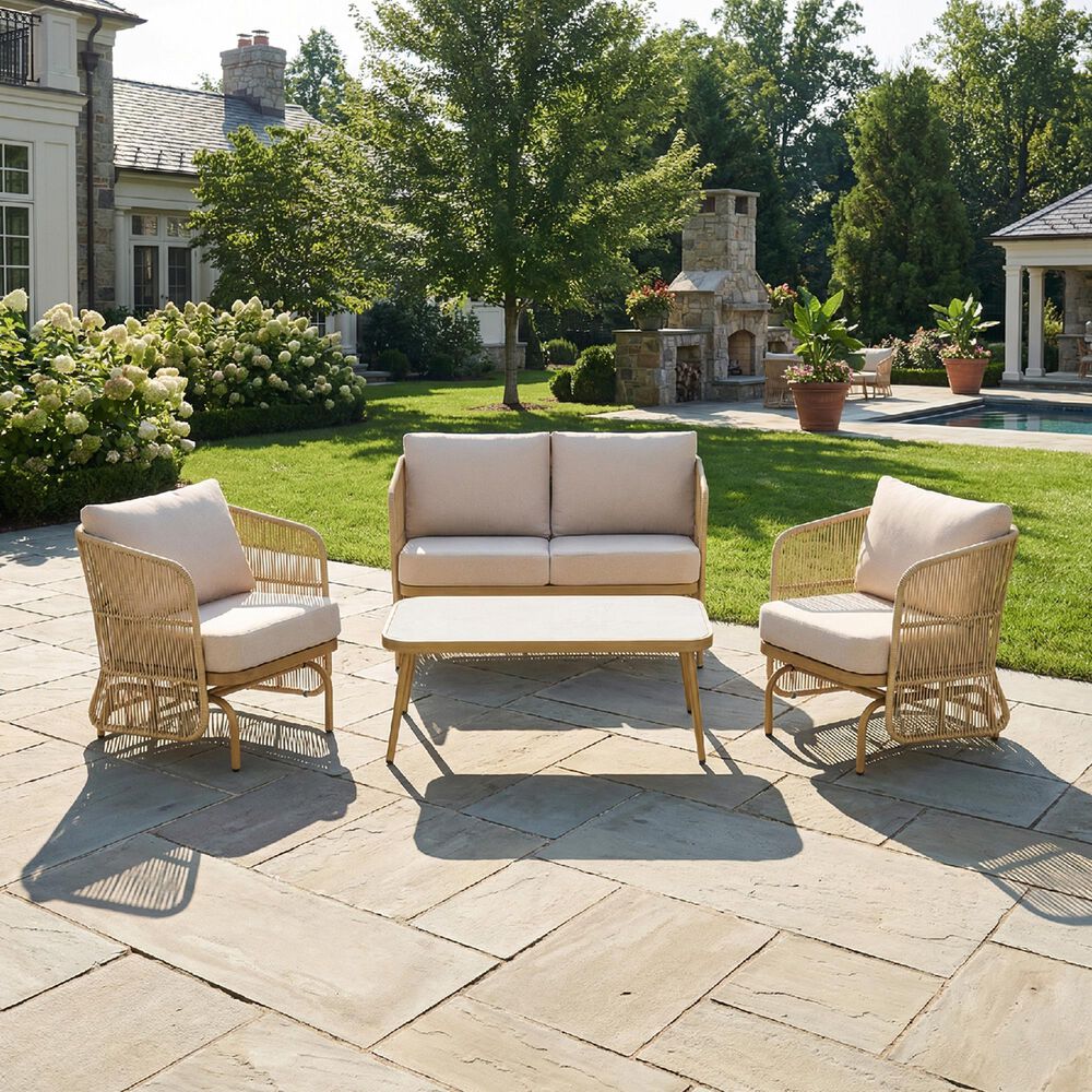 Sunwell Garden Patio Stationary Chair with Natural Frame and Rope in Beige (Set of 2), , large