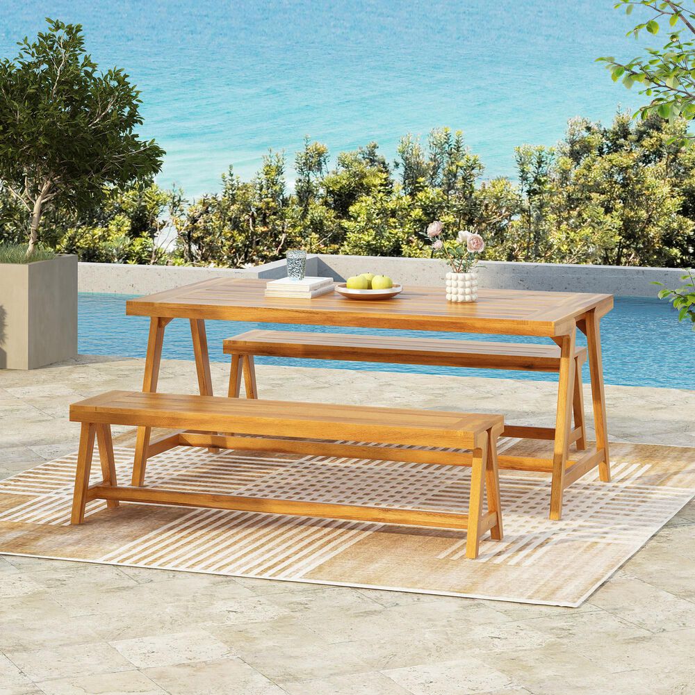 Hearth and Haven 3-Piece Outdoor Picnic Table Set in Teak, , large