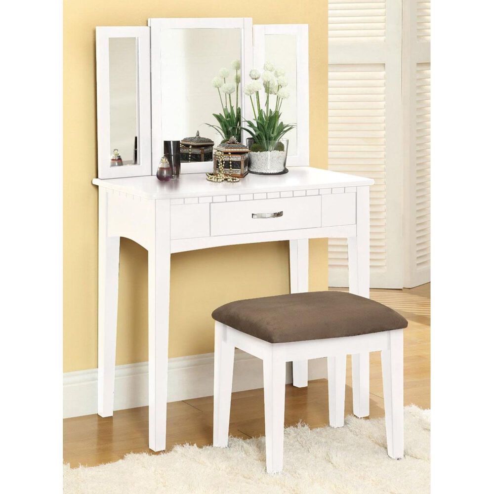 Furniture of America Darlena Contemporary Vanity Table with Stool in White, , large