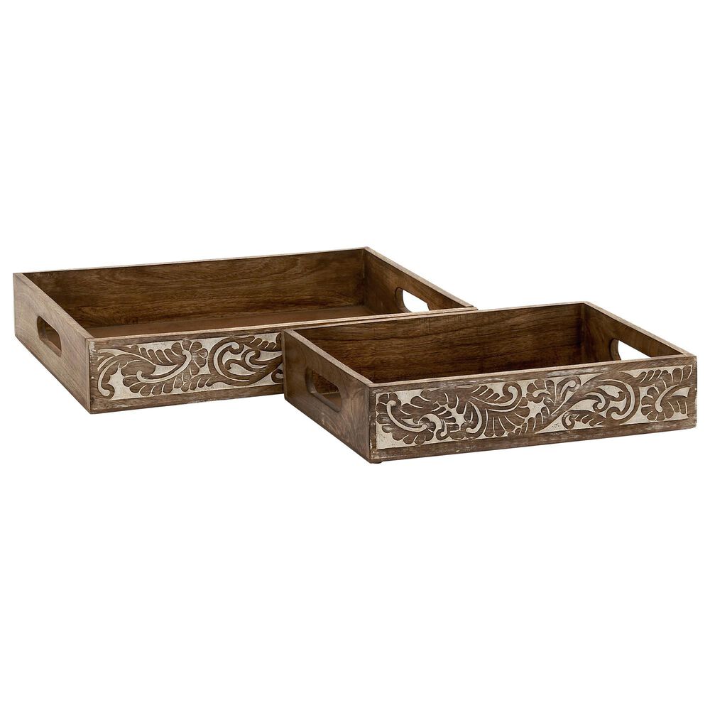Maple and Jade Assorted Wood Trays in Brown (Set of 2), , large