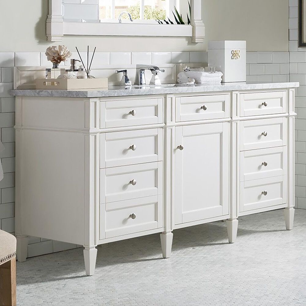 James Martin Vanities Brittany 60&quot; Single Bathroom Vanity in Bright White with 3 cm Carrara White Marble Top and Rectangular Sink, , large