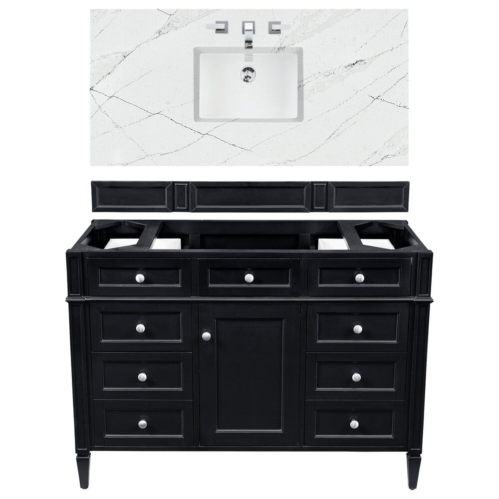 James Martin Vanities Brittany 48" Single Bathroom Vanity in Black Onyx with 3 cm Ethereal Noctis Quartz Top and Rectangle Sink, , large