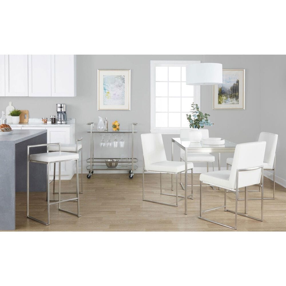 Lumisource Fuji Side Chair with White Faux Leather Cushion in Brushed Stainless Steel &#40;Set of 2&#41;, , large