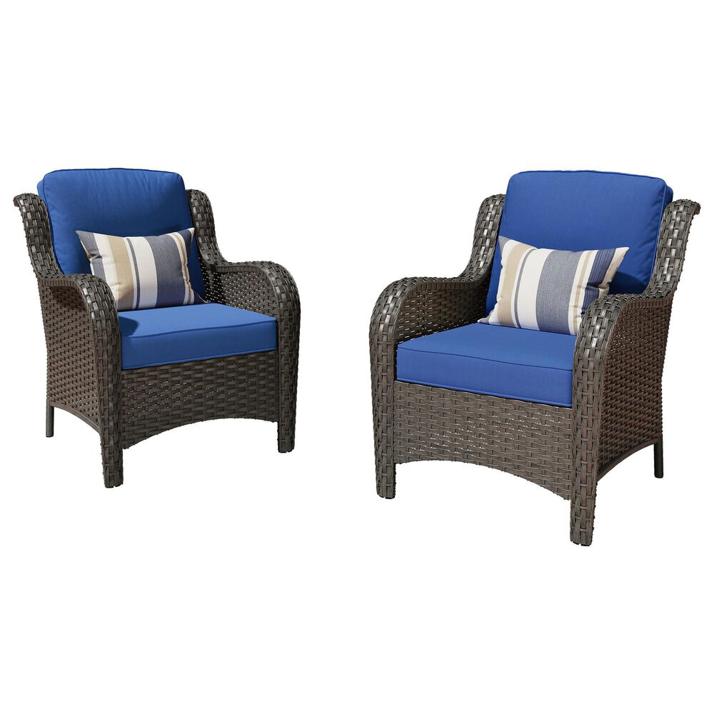 HOMLUX 29" Patio Single Chair with Brown Wicker in Navy Blue (Set of 2), , large