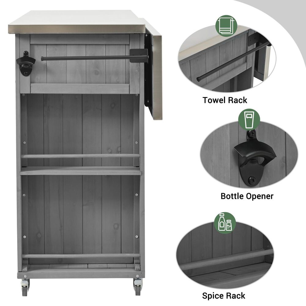 Hearth and Haven Outdoor Kitchen Island with Stainless Steel Top in Grey, , large