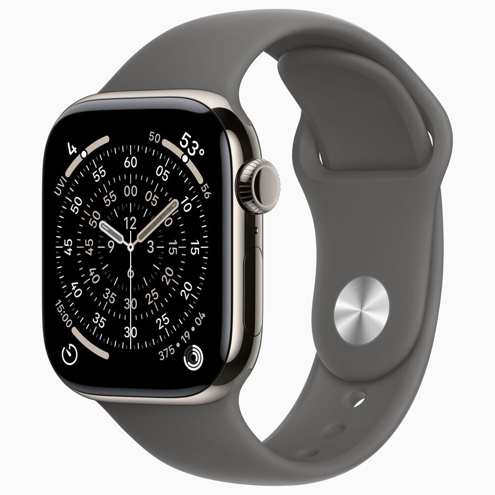 Apple Watch Series 11 (GPS + Cellular) 42mm Natural Titanium Case with Stone Gray Sport Band - M/L, , large