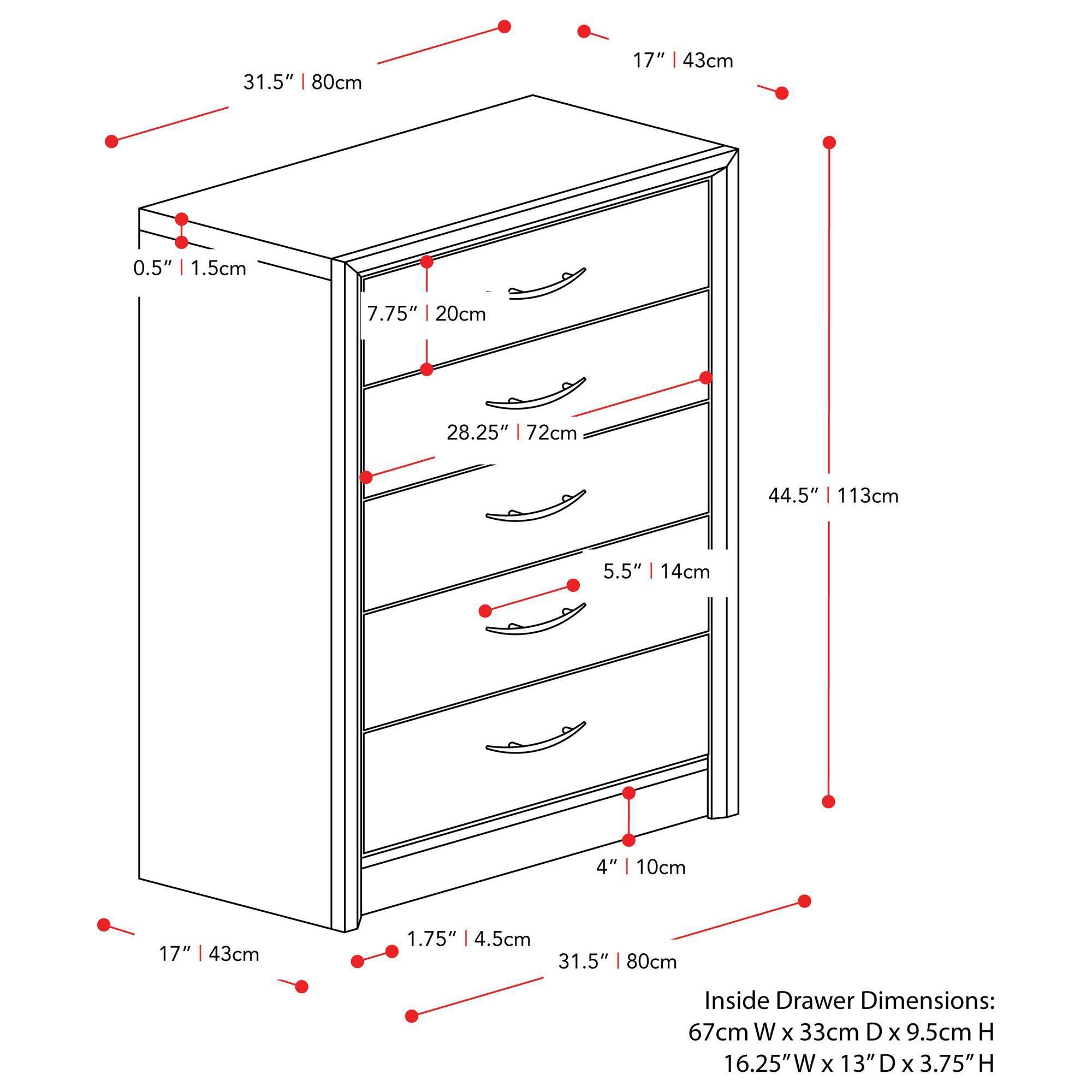 CorLiving Newport 5 Drawer Tall Dresser in Black Oak NFM