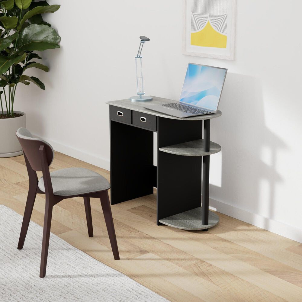 HOMLUX 32" Computer Desk with Two Drawers in French Oak Grey and Black, , large