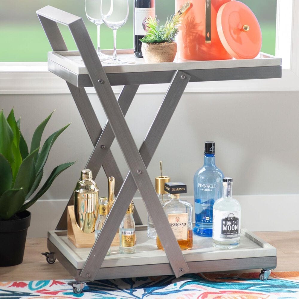 Linon Home Decor Ember Bar Cart in Pebble Gray and Pewter, , large