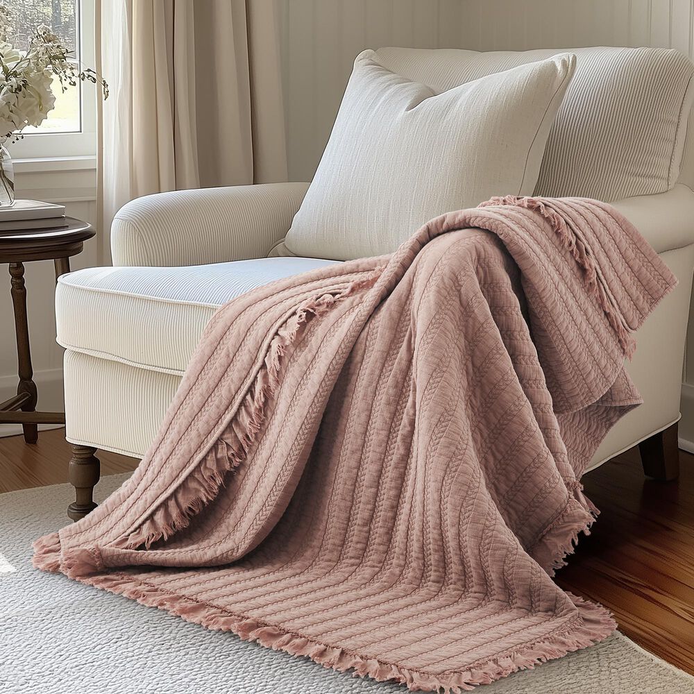 Levtex Wilhemina 50" x 60" Quilted Throw in Dusty Rose, , large