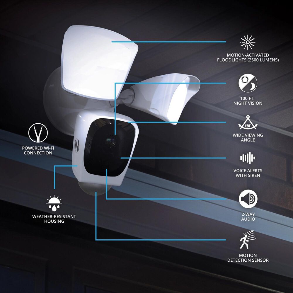 Night Owl Powered Wi-Fi Floodlight Deterrence HD+ Camera with 2-Way Audio - White, , large