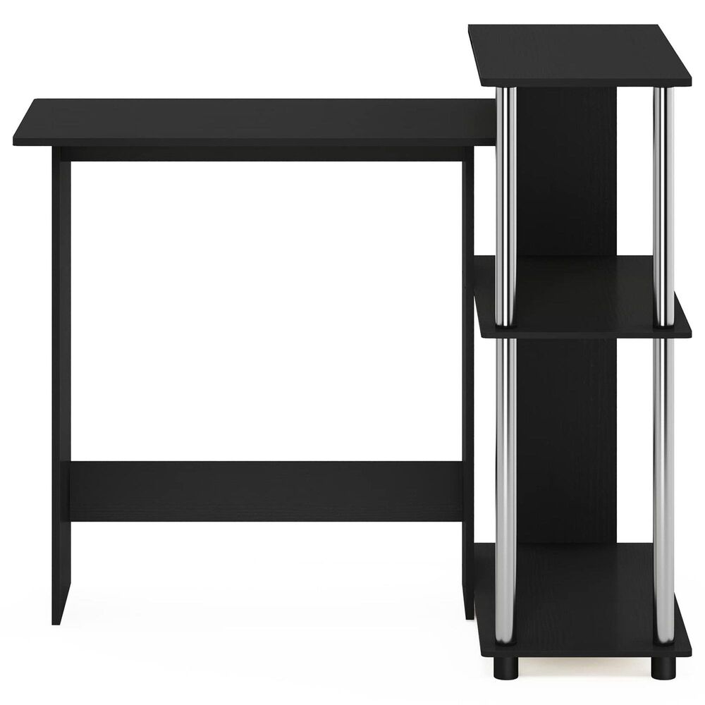 HOMLUX L-Shaped Computer Desk with Open Display Shelves in Americano and Stainless Steel, , large