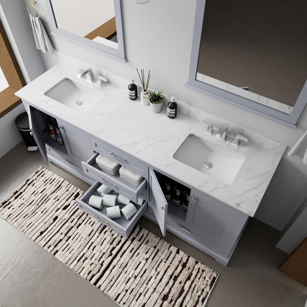 Lexora Home Dukes 80&quot; Double Bathroom Vanity in Dark grey with 2 cm White Carrara Marble Top and Rectangular Sinks, , large