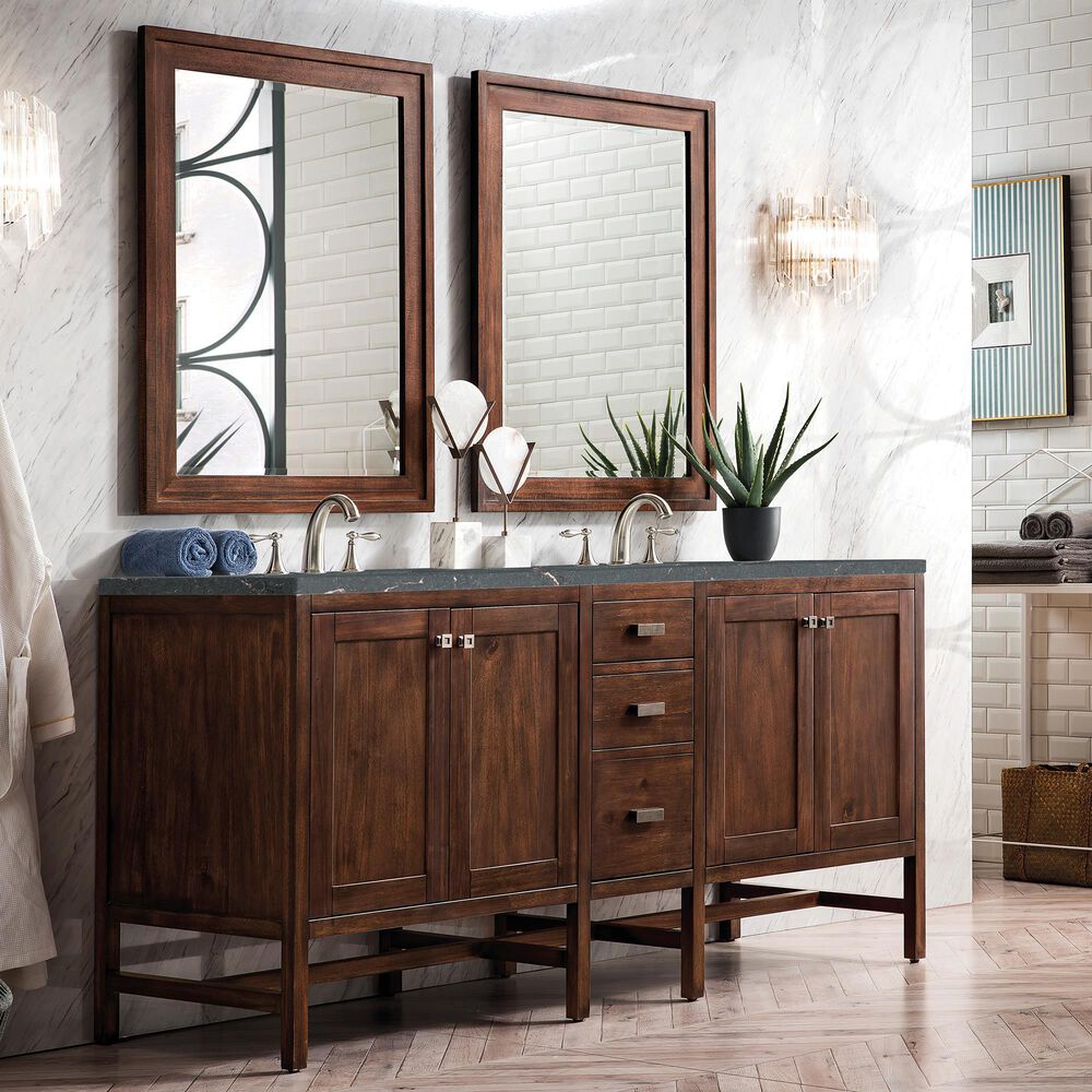 James Martin Vanities Addison 72&quot; Double Bathroom Vanity in Mid-Century Acacia with 3 cm Parisien Bleu Quartz Top and Rectangular Sinks, , large