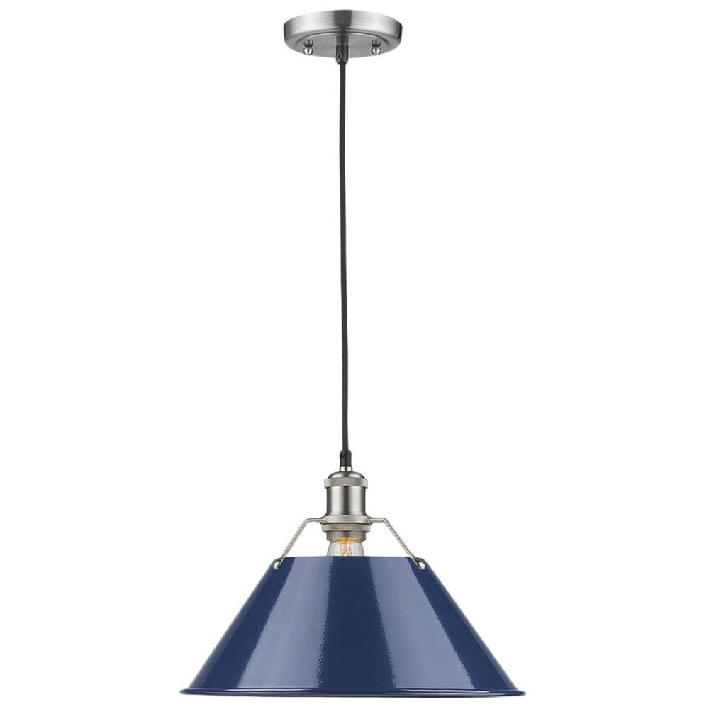 Golden Lighting Orwell PW 1-Light Pendant - 14" in Pewter with Navy Blue Shade, , large