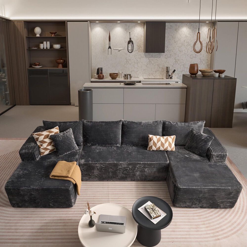 HOMLUX 134.6" Sectional Sofa with High Density Foam in Gray, , large