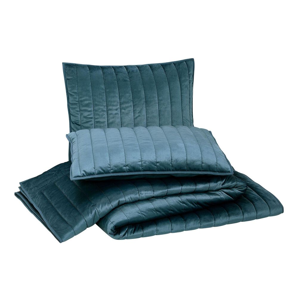 Peking Handicraft Velvet Cable Luxury 3-Piece Full/Queen Quilt Set in Blue, , large