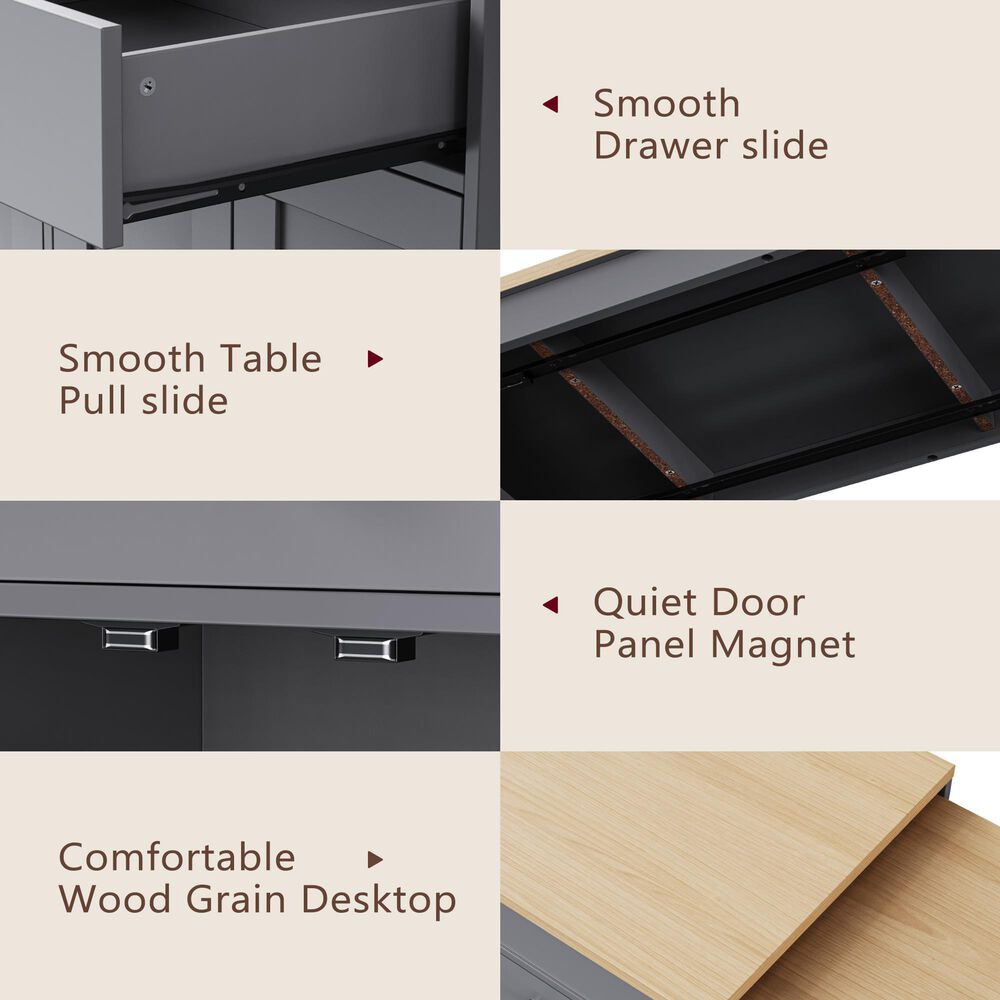 HOMLUX 75" Kitchen Island with Extendable Dining Table in Grey, , large