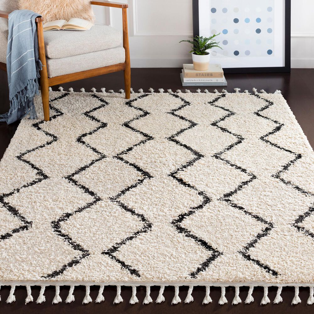 Surya Berber Shag BBE2303 6&#39;7&quot; x 9&#39; Charcoal and Beige Area Rug, , large