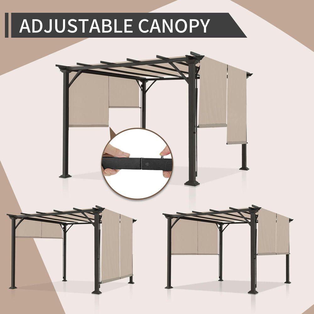 Sunwell Garden 10' x 10' Outdoor Metal Pergola with Canopy Shades in Beige, , large