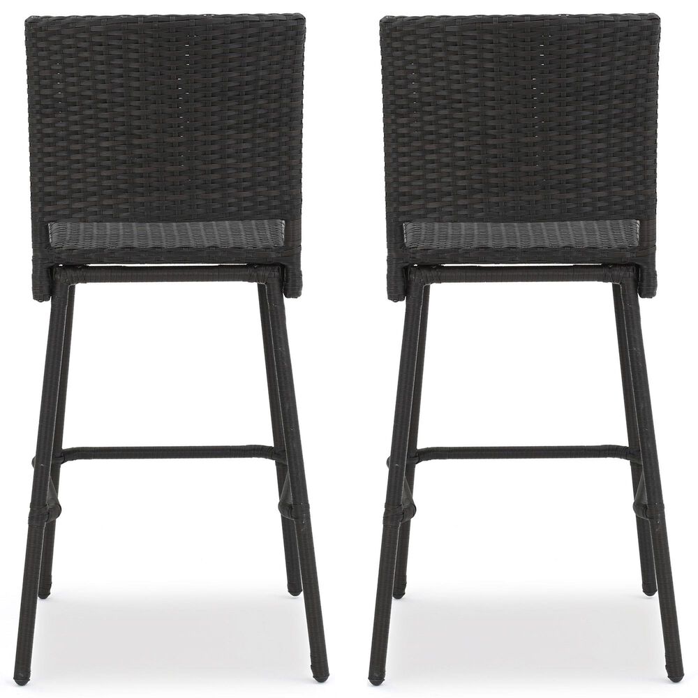 Hearth and Haven Outdoor Rattan Armless Barstool in Dark Brown (Set of 2), , large