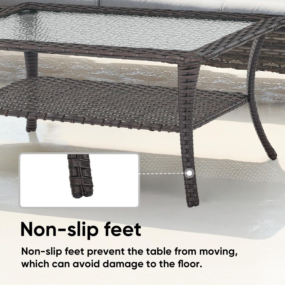 Sunwell Garden Outdoor Coffee Table with Shelf in Brown, , large