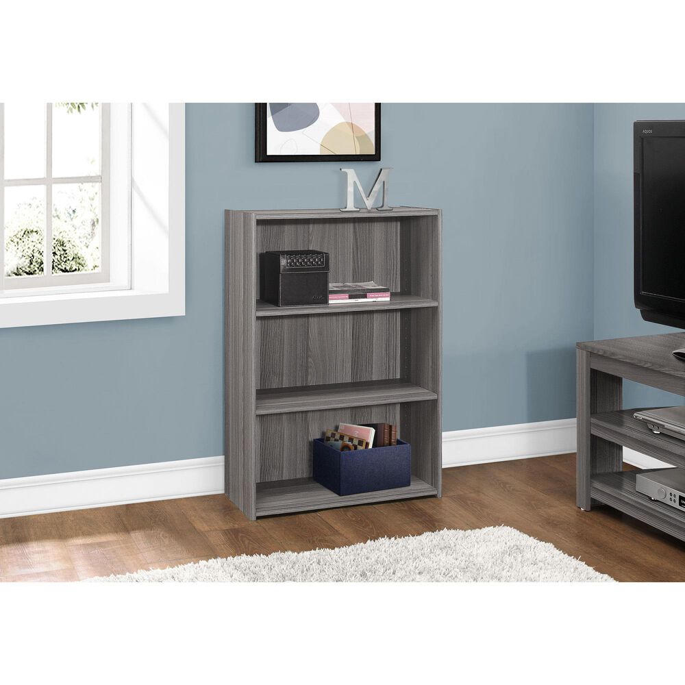 Monarch Specialties 3-Shelf Bookcase in Grey, , large