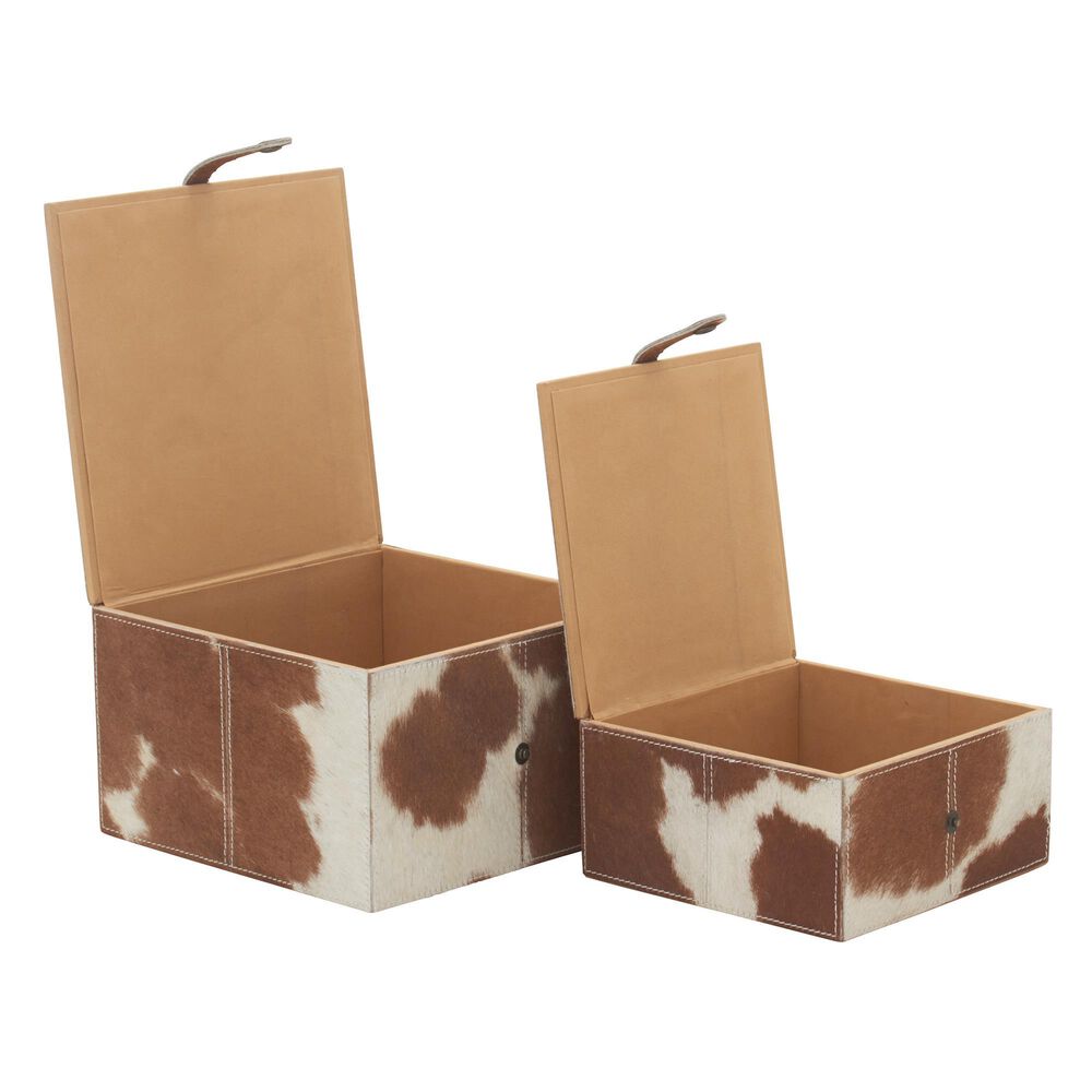 Maple and Jade 2-Piece Handmade Decorative Box Set with Snap Front Closure in Brown and White, , large