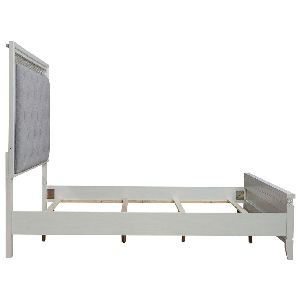 Belle Furnishings Reflections King Panel Bed with Gray Upholstered in Pearl White and Rhinestone, , large