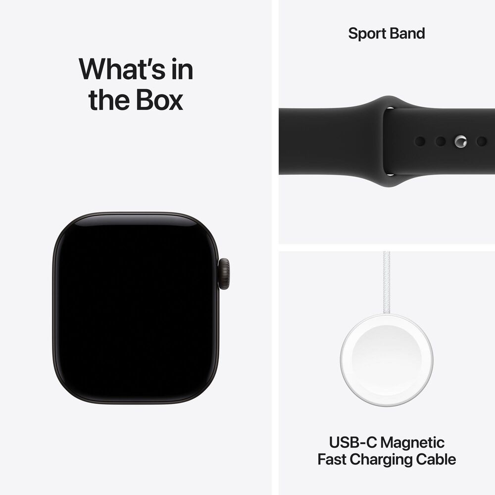 Apple Watch Series 12 (GPS + Cellular) 42mm Black Aluminum Case with Black Sport Band - M/L and 2-Year AppleCare+, , large