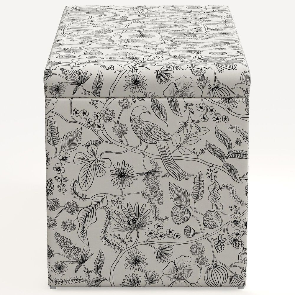 Rifle Paper Co Crafted by Cloth and Company Willie Storage Bench in Aviary Black/Cream, , large