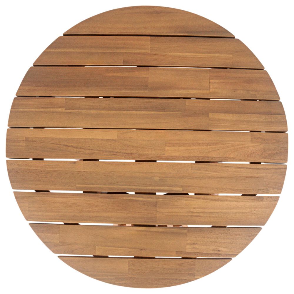 Hearth and Haven Outdoor Round Coffee Table with Slatted Base in Light Teak, , large