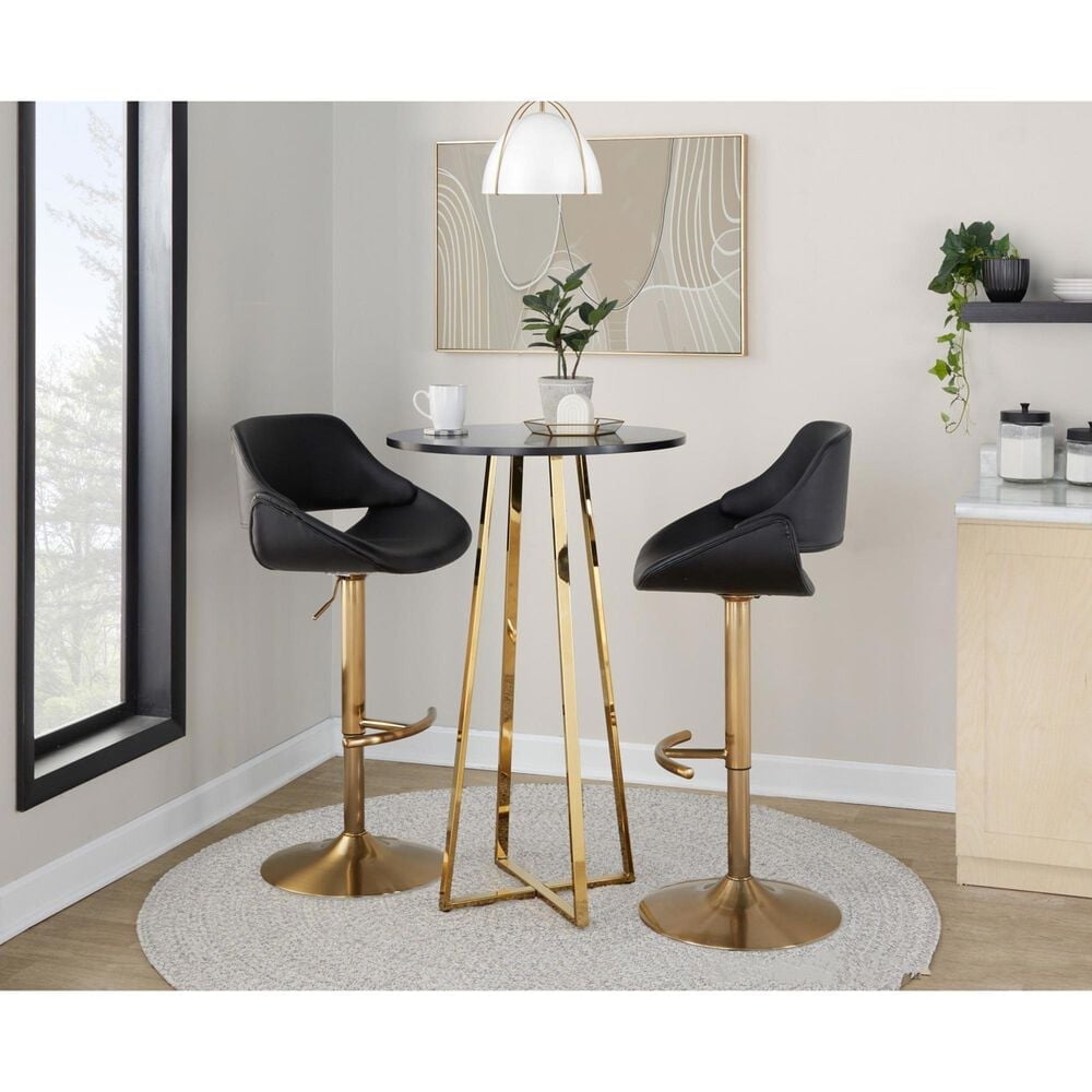 LumiSource Cosmo Bar Table in Gold Metal and Black Wood, , large