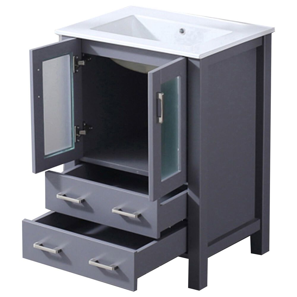 Lexora Home Volez 24&quot; Single Bathroom Vanity in Dark Grey with 2 cm White Ceramic Top and Rectangular Sink, , large