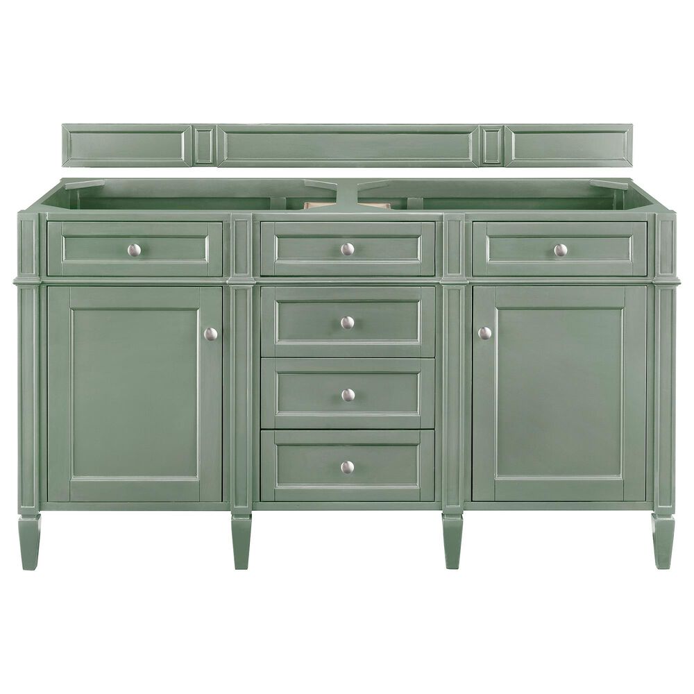 James Martin Vanities Brittany 60" Double Bathroom Vanity in Smokey Celadon with 3 cm Eternal Jasmine Pearl Silestone Top, Rectangular Sinks and FreePower Wireless Charger, , large