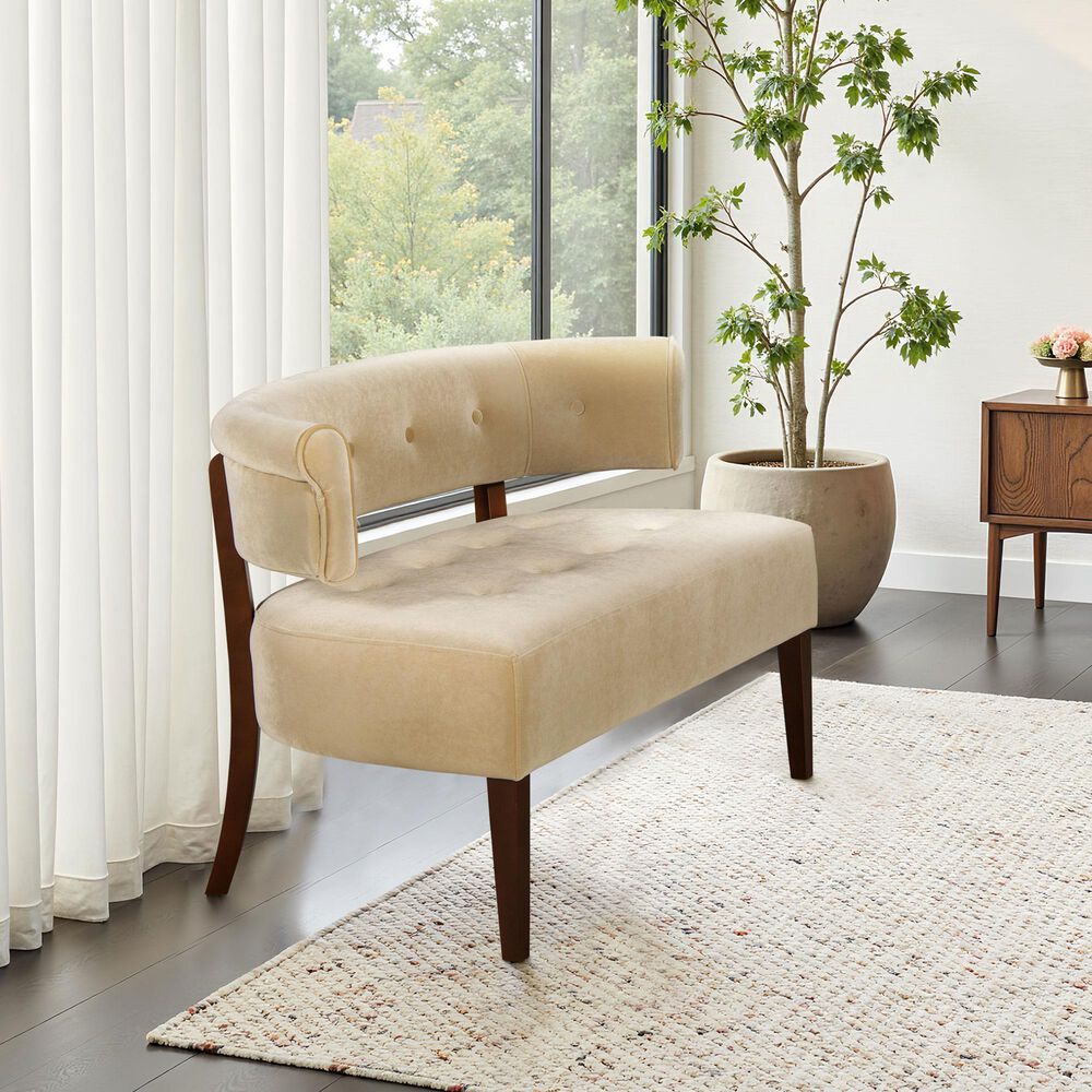 Jennifer Taylor Home Jared Bench Settee in Fawn Brown Velvet, , large