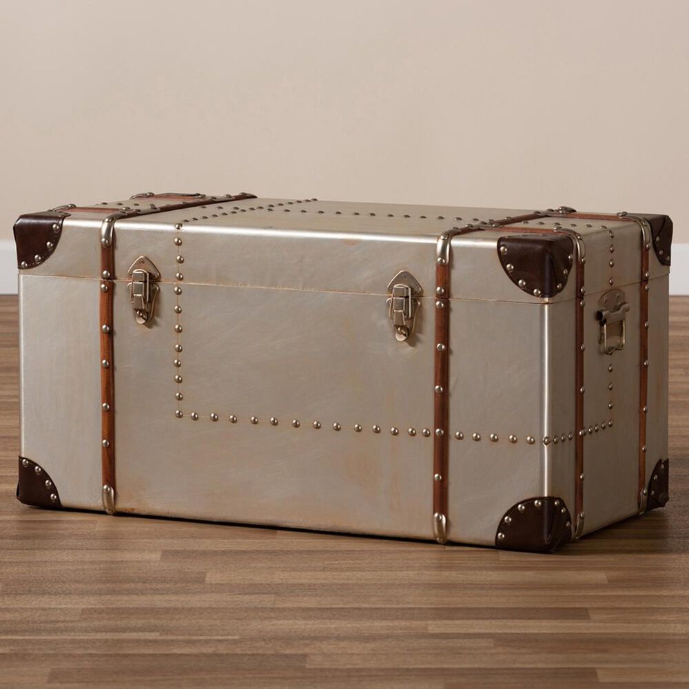 Baxton Studio Bechet Storage Trunk in Silver, , large