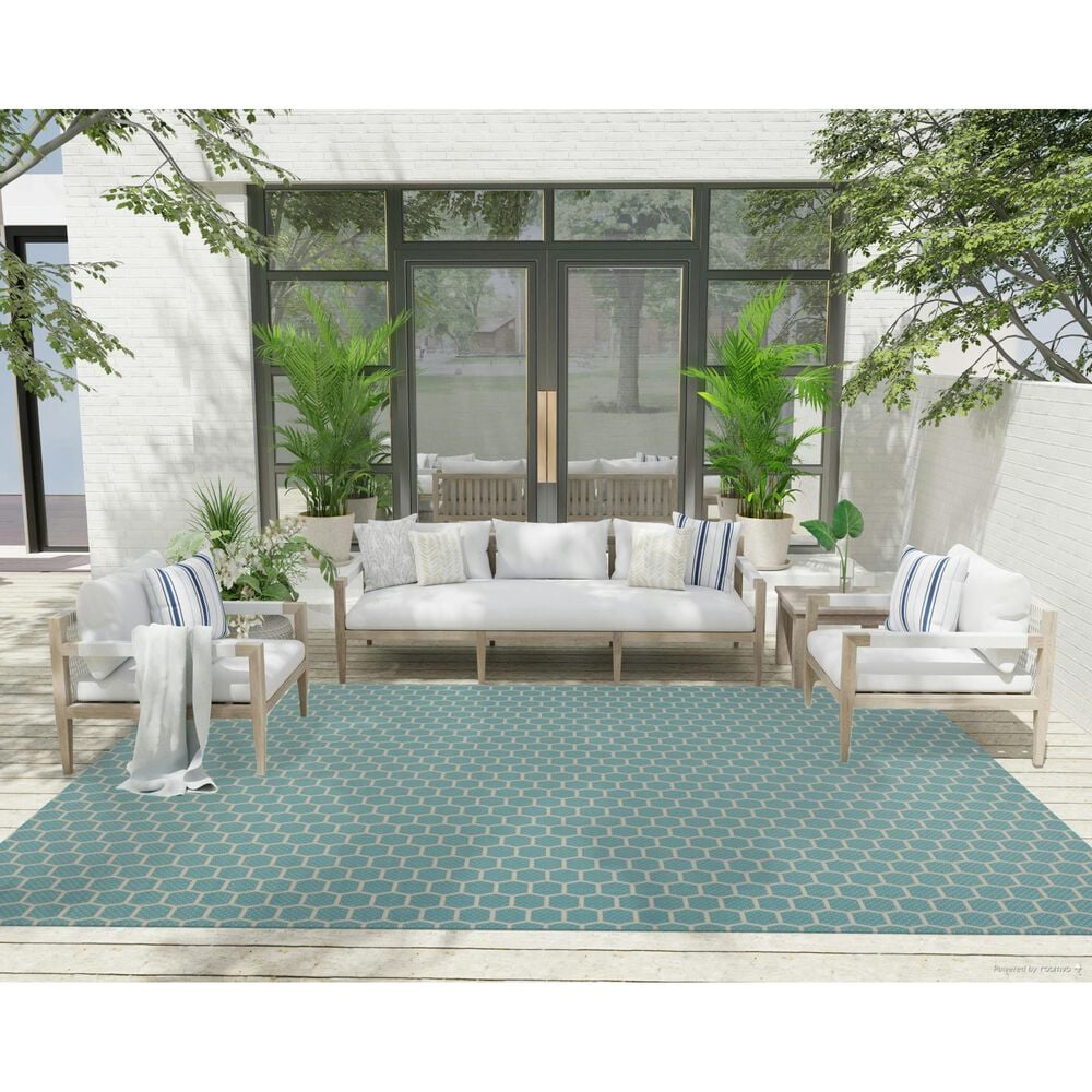Nourison Twist Reversible 8&#39; x 10&#39; Aqua Indoor/Outdoor Area Rug, , large