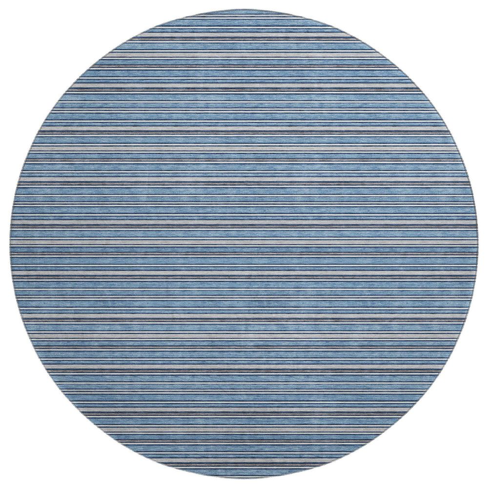 Dalyn Rug Company Soft Essentials Striped Denim 8" Round Indoor/Outdoor Area Rug, , large