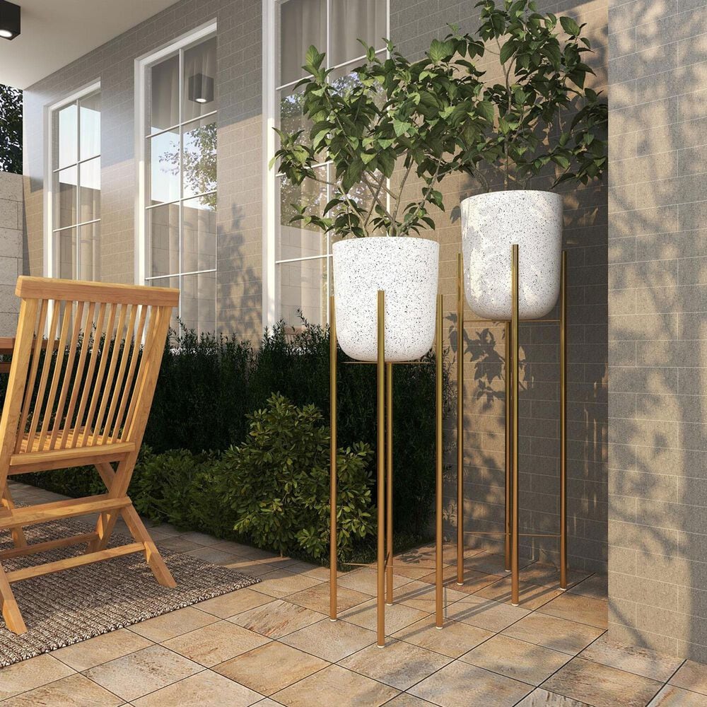Maple and Jade Deep Recessed Dome Planter with Removable Stand in Matte White and Gold &#40;Set of 2&#41;, , large