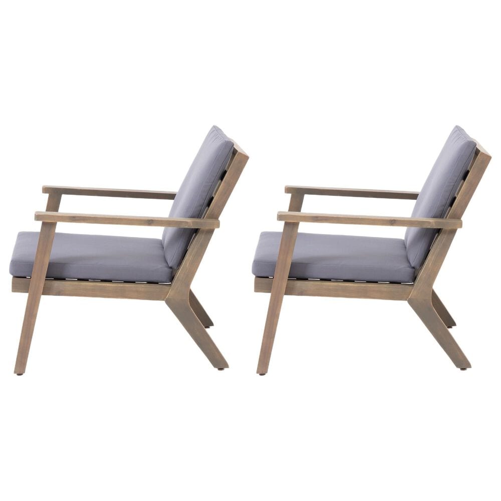 Hearth and Haven Outdoor Acacia Wood Chairs with Open Slatted Backrest and Water-Resistant Cushions in Dark Gray (Set of 2), , large